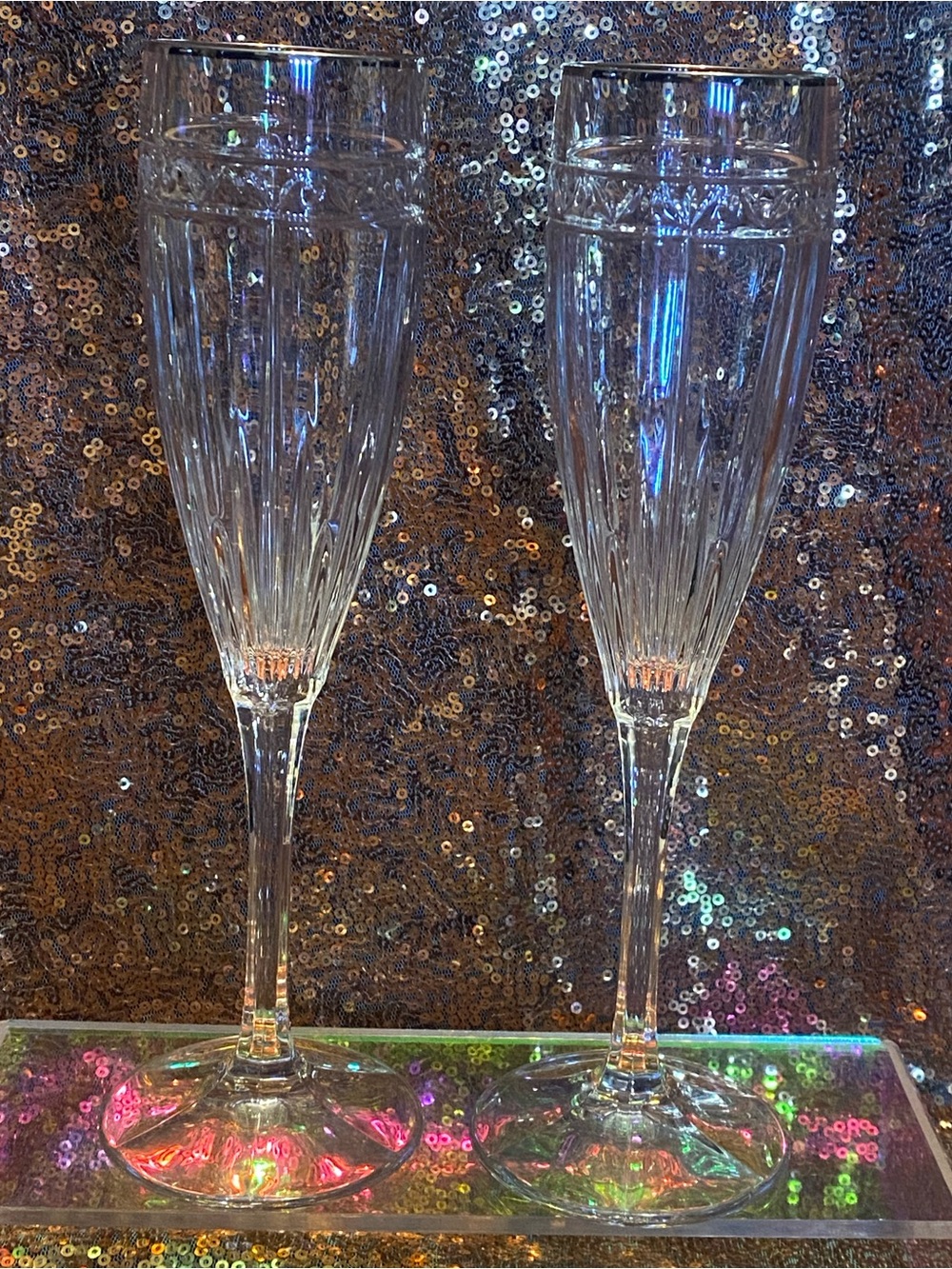 ✨🥂 Noritake Christiana Platinum Fluted Champagne Glasses-Set of 2-Discontinued